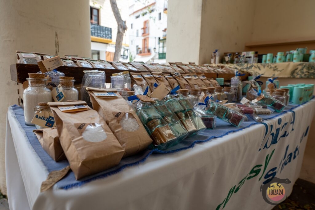 Colorful stalls at Mercat Vell, Ibiza Town with fresh produce and local charm