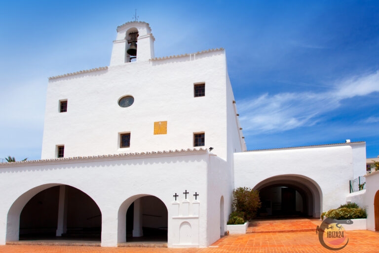 White Church of San José in Ibiza under a clear sky