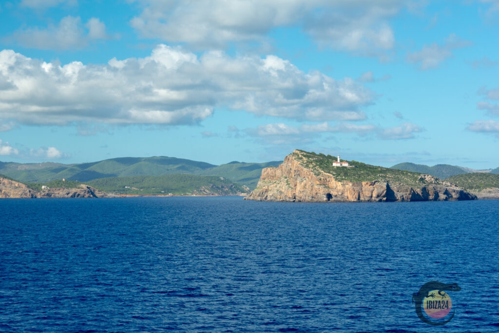 Aerial view of Tagomago Private Island near Ibiza with luxurious villas, turquoise waters, and lush greenery