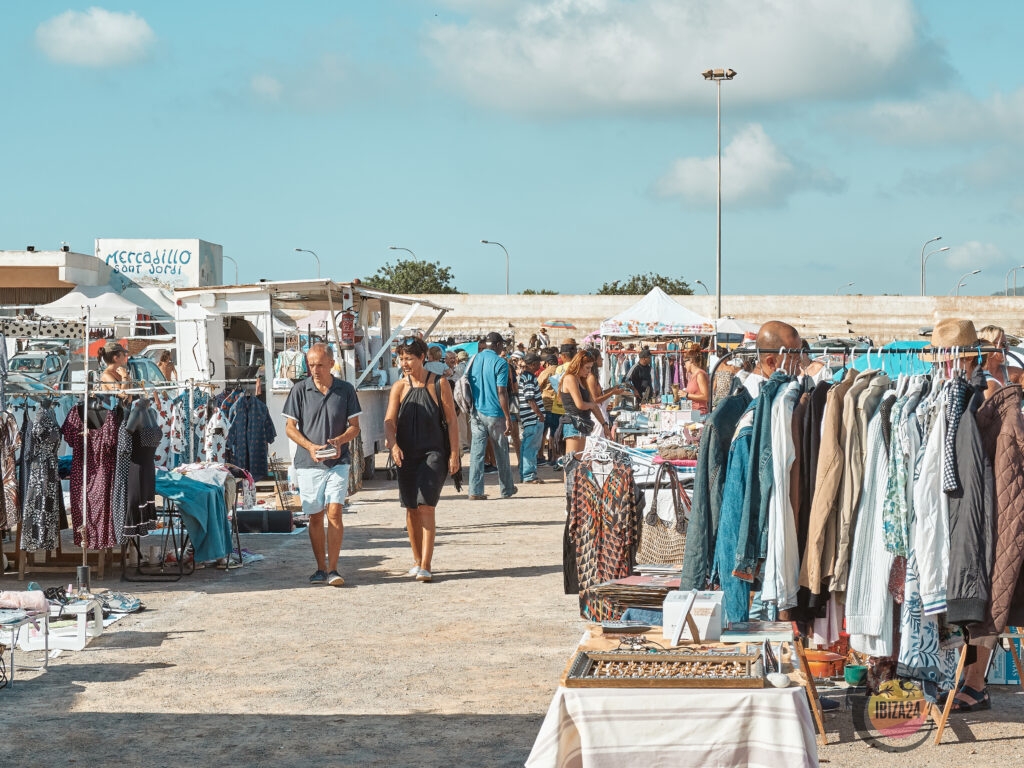 People strolling through Sant Jordi Flea Market in Ibiza